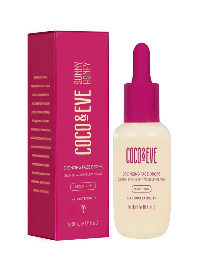 Coco & Eve Sunny Honey Bronzing Face Tanning Drops (Medium Glow) for Natural Self Tanning Hydrating Hyaluronic Acid. Gradual Face Tanning Serum. Indoor Sunless Moisturizing Self Tanner (1 fl oz) - Image 1